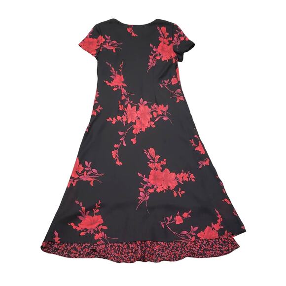 Miss Dorby Black & Red Floral Print Short Sleeved Christmas Holiday Party Dress - Picture 2 of 6